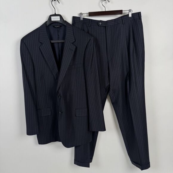 JOS A BANK Signature Wool Suit Men 44LNavy Blue Pinstripe 37x32 Pleated Pants